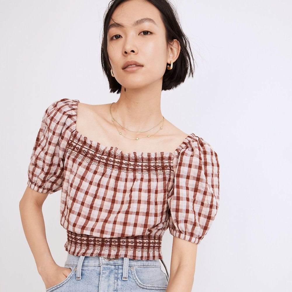 NWT Madewell Seersucker Jeanette Top in Plaid Medium